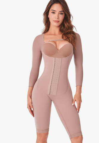 Ann Chery 5177 Shapewear Bodysuit for Women |Tummy Control, Waist Compression |3 Hooks Shaperwear Open Bust 3/4 Sleeve